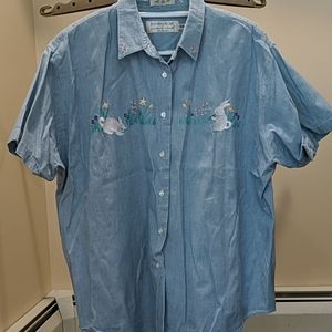 Embroidered Short Sleeve (faux Jean)